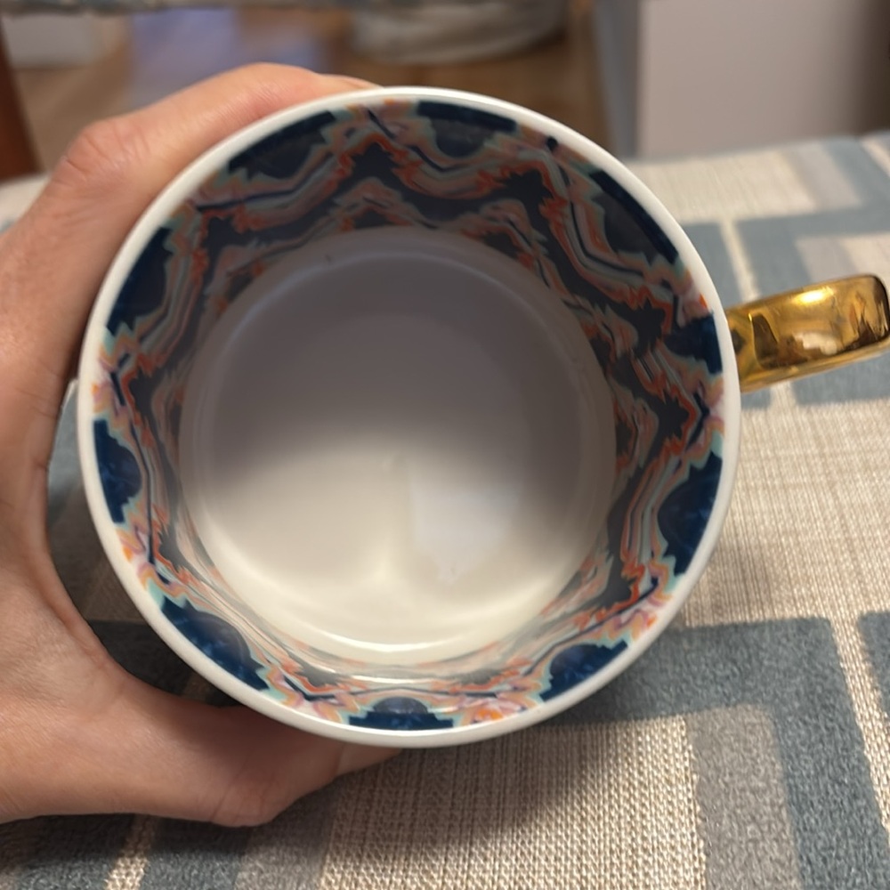 Anthropologie Chelsea Chevron Orange Blue Scalloped Gold Handle - Like New - Picture 4 of 4